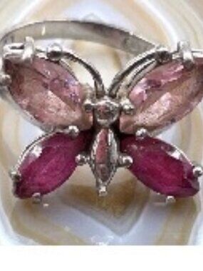 925 Sterling Silver Ruby/Pink Sapphire Butterfly Ring Size 6.75 4.23g